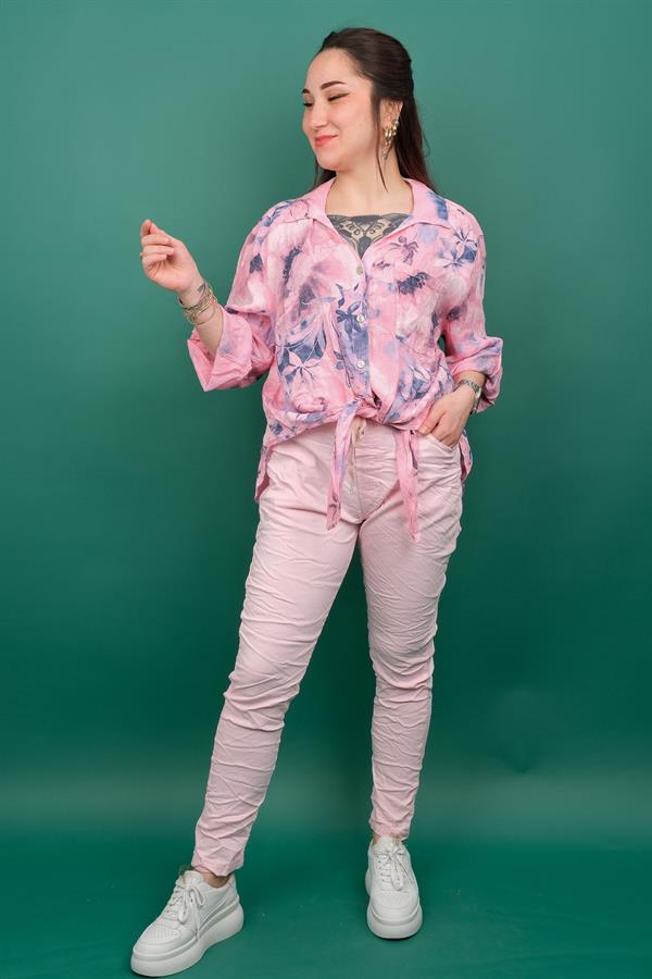 Likralı Düz Basic Pantolon Şeker Pembe Renk