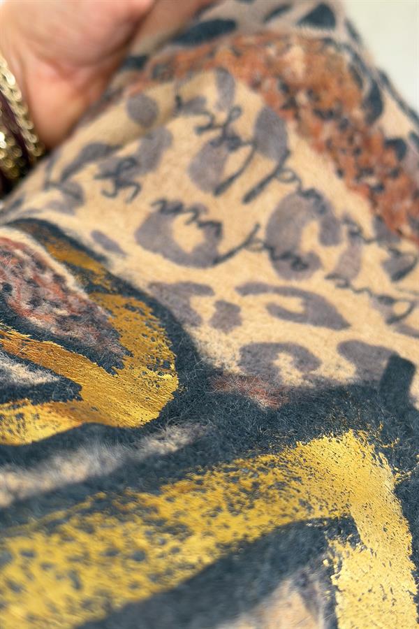 Love Varak Yazılı Angora Kazak Camel Renk