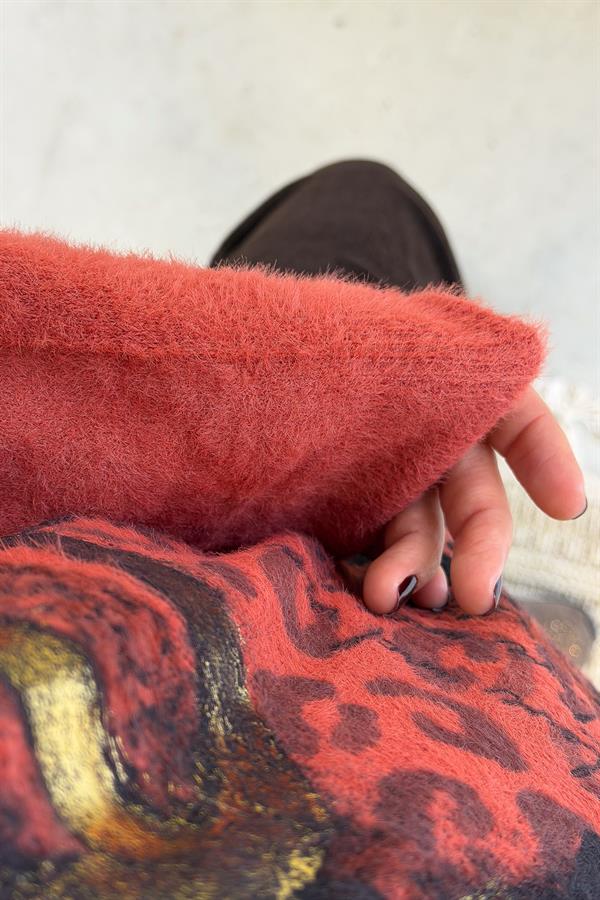 Love Varak Yazılı Angora Kazak Kiremit Renk