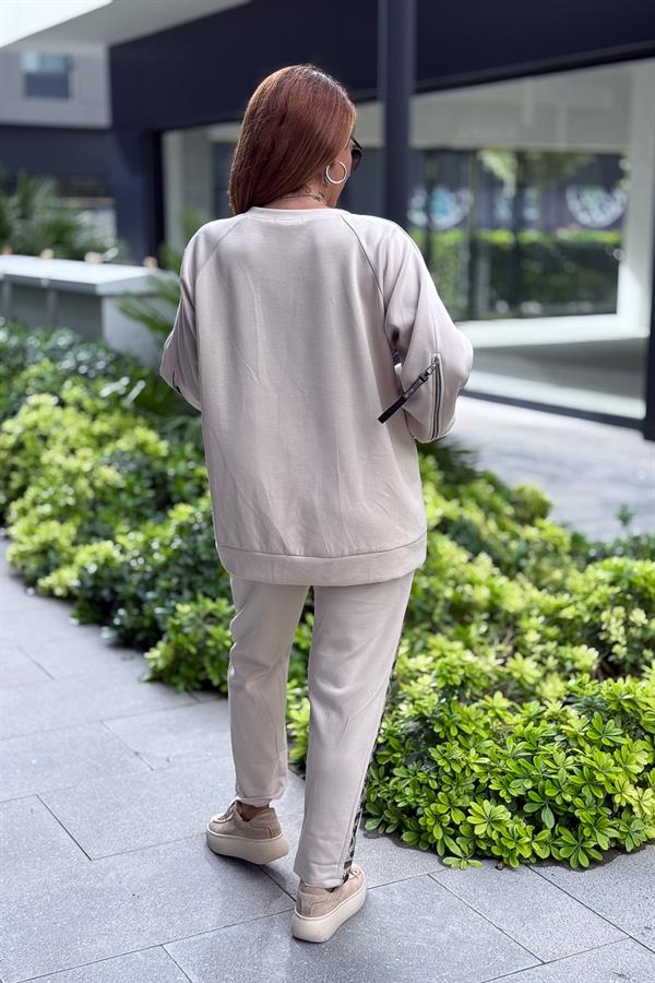 Mickey Ve Taş Detaylı Modal Kumaş Sweet Bej Renk