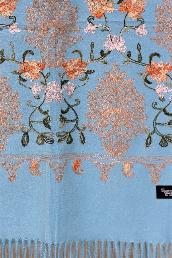 Motif Nakış İşlemeli Kaşmir Şal Bebe Mavi Renk