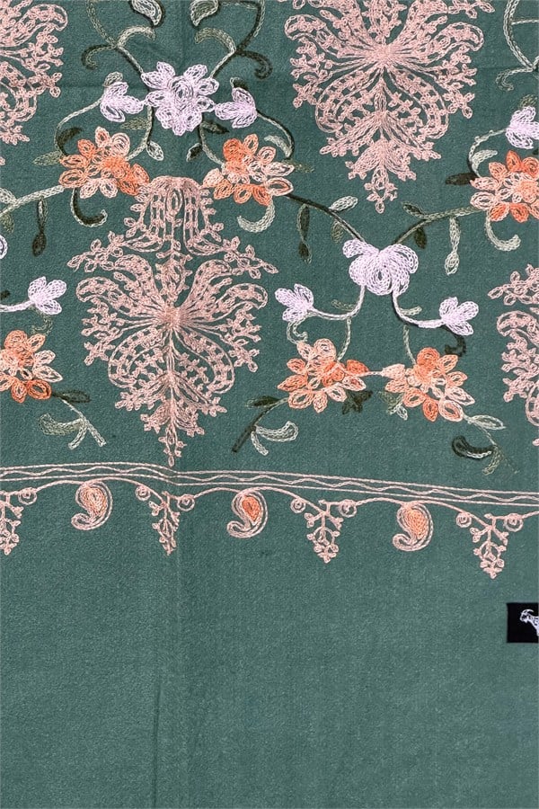 Motif Nakış İşlemeli Kaşmir Şal Mint Renk