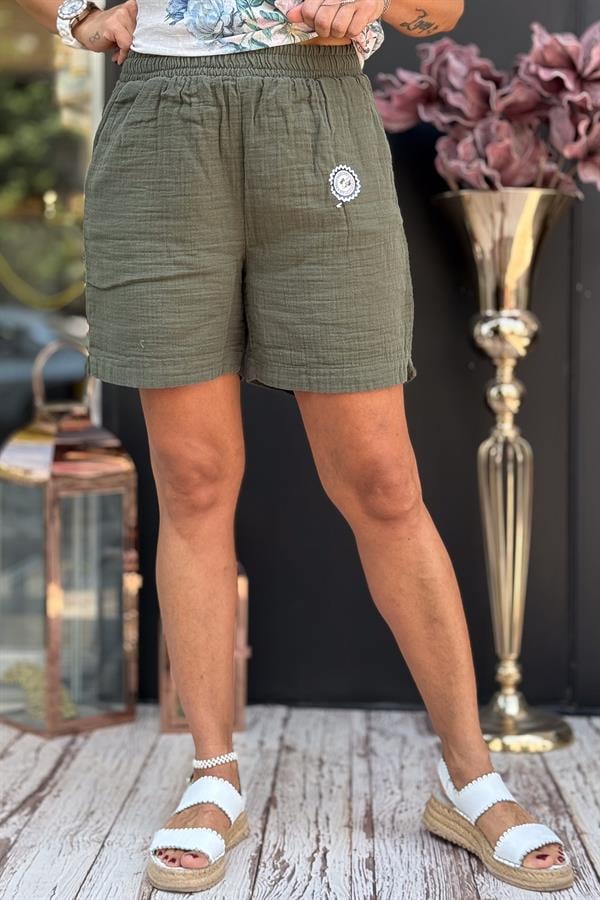 Müslin Şort Haki Renk