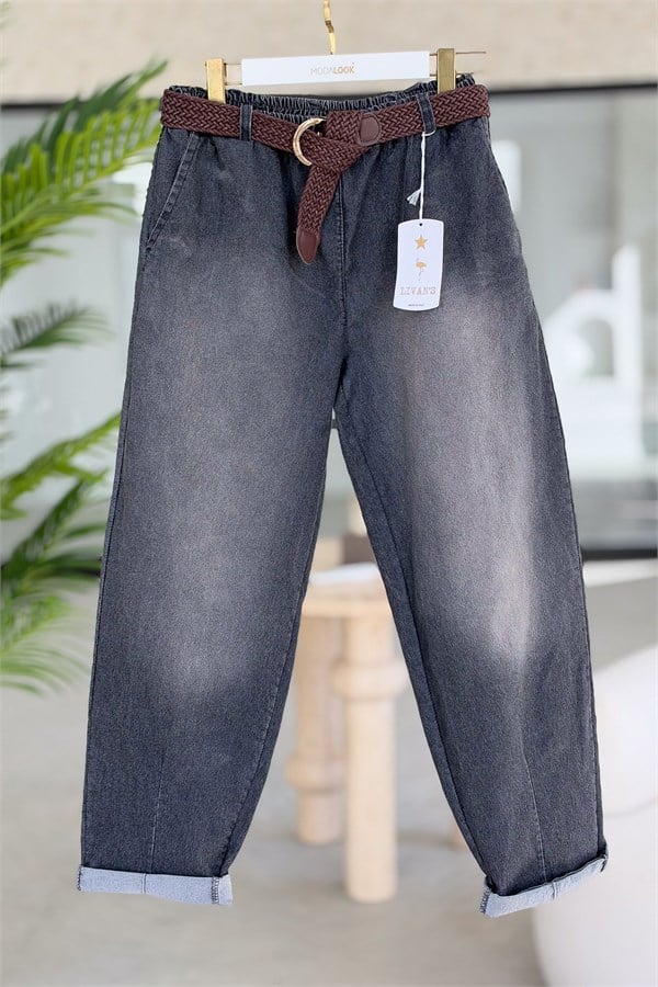 Örgü Kemerli Havuç Paça Kot Pantolon Füme RenkPANTOLON
