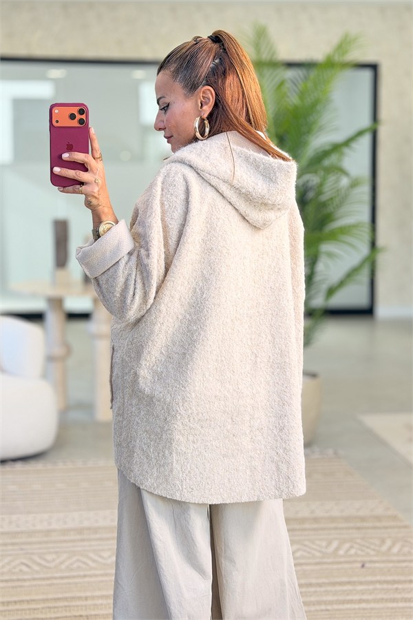 Oversize Kalıp Keçe Kaban Bej Renk