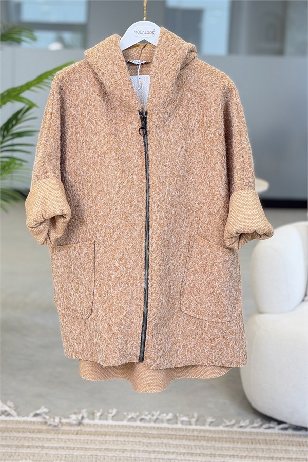Oversize Kalıp Keçe Kaban Camel Renk