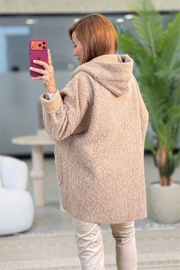 Oversize Kalıp Keçe Kaban Camel Renk