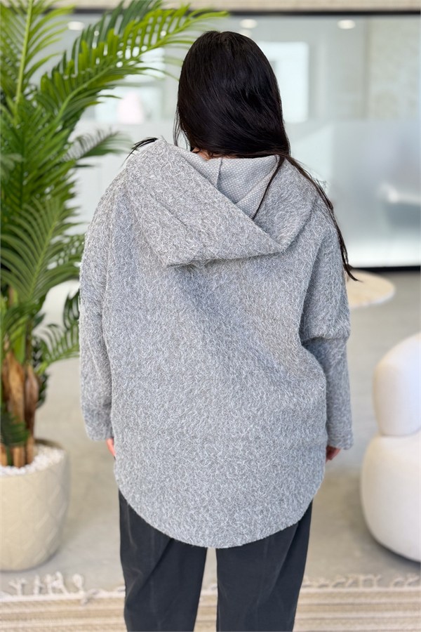 Oversize Kalıp Keçe Kaban Gri Renk