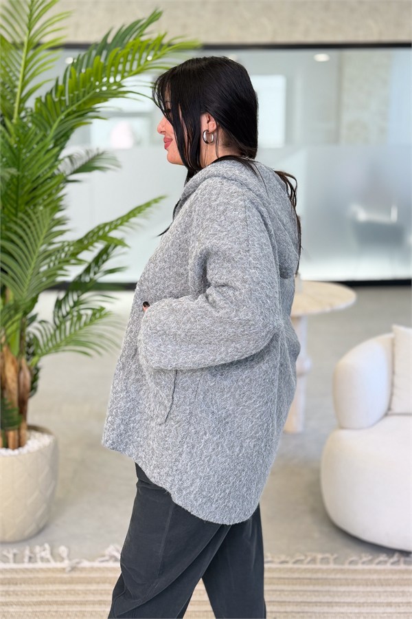 Oversize Kalıp Keçe Kaban Gri Renk