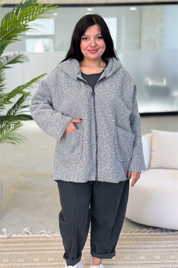 Oversize Kalıp Keçe Kaban Gri Renk
