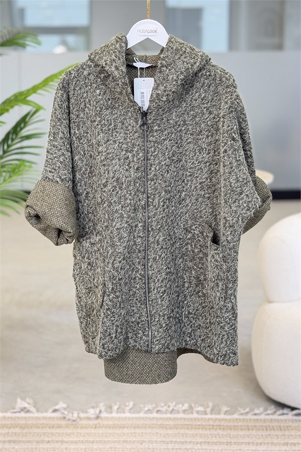 Oversize Kalıp Keçe Kaban Haki Renk
