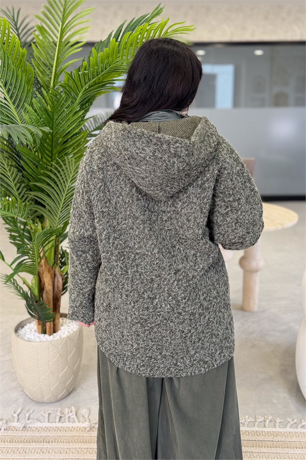 Oversize Kalıp Keçe Kaban Haki Renk