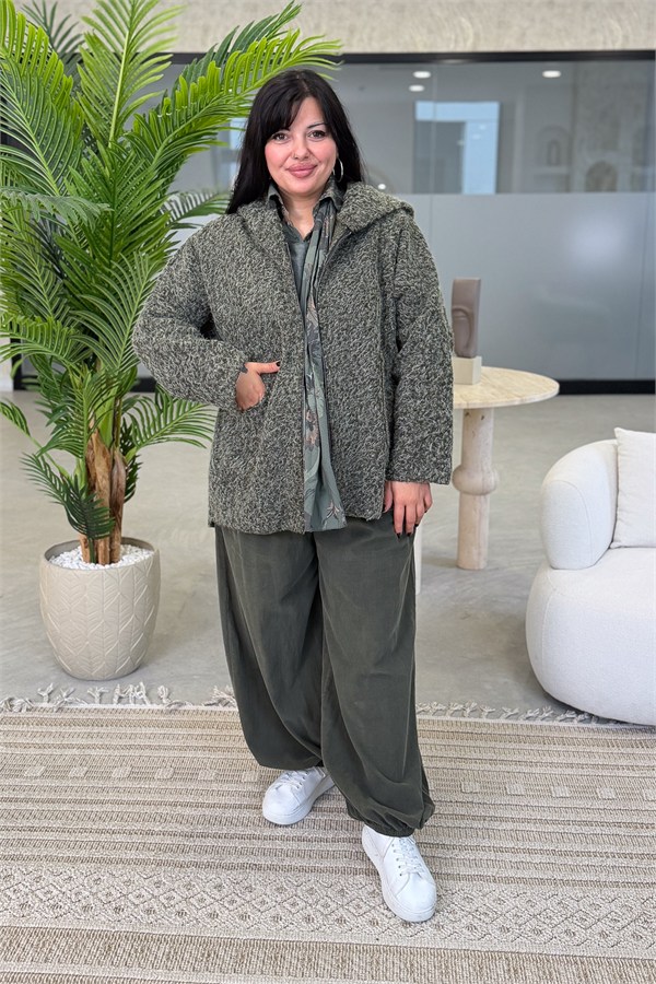Oversize Kalıp Keçe Kaban Haki Renk