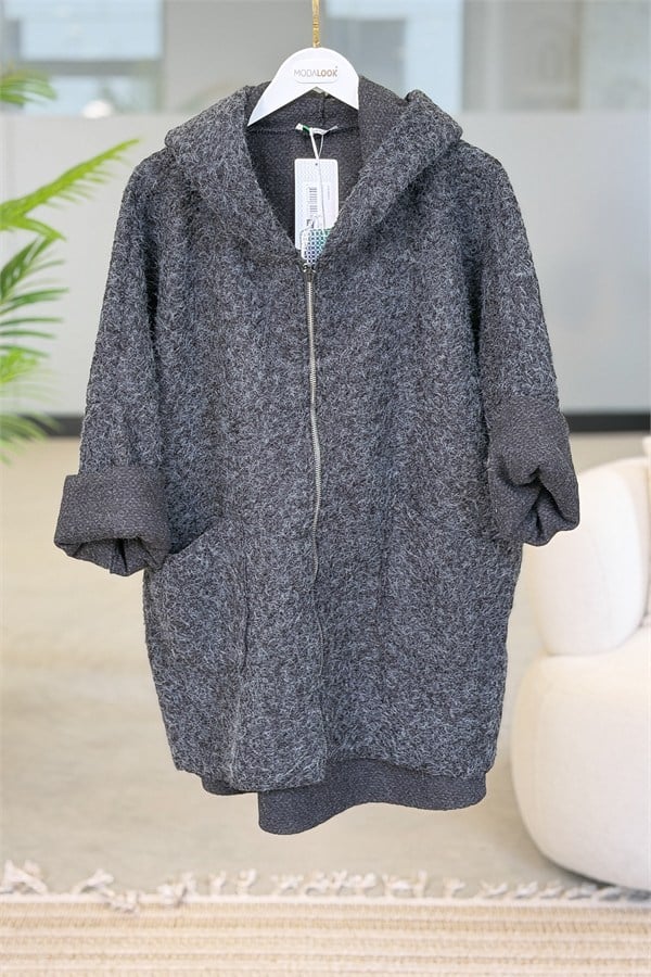 Oversize Kalıp Keçe Kaban Siyah RenkMONT & KABAN