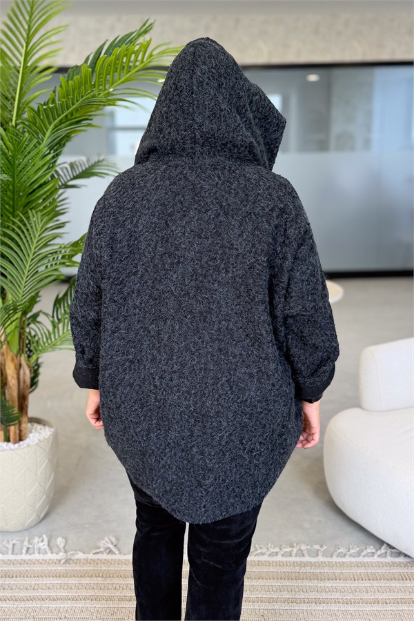 Oversize Kalıp Keçe Kaban Siyah Renk