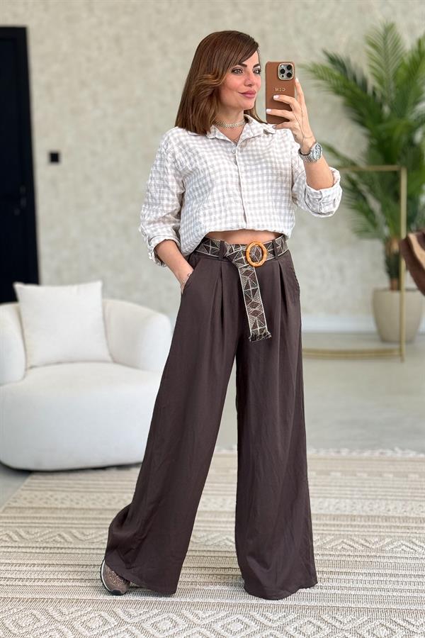 Palazzo Likralı Viskon Pantolon Acı Kahve Renk