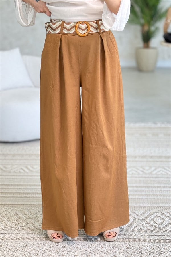 Palazzo Likralı Viskon Pantolon Taba RenkPANTOLON