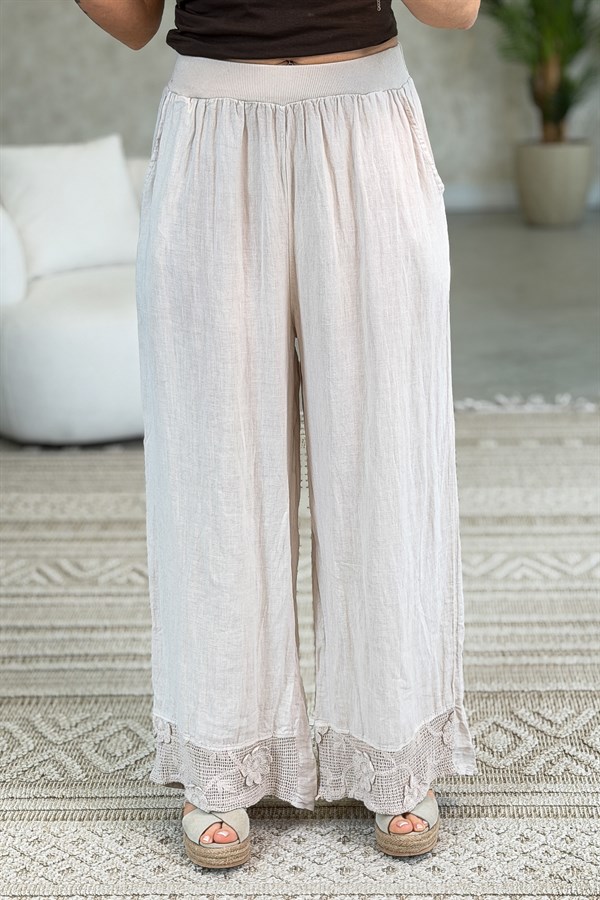 Papatya File Detaylı Blazer Pantolonlu Alt Üst Keten Takım Bej Renk