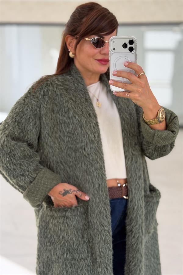 Peluş Hırka Haki Renk