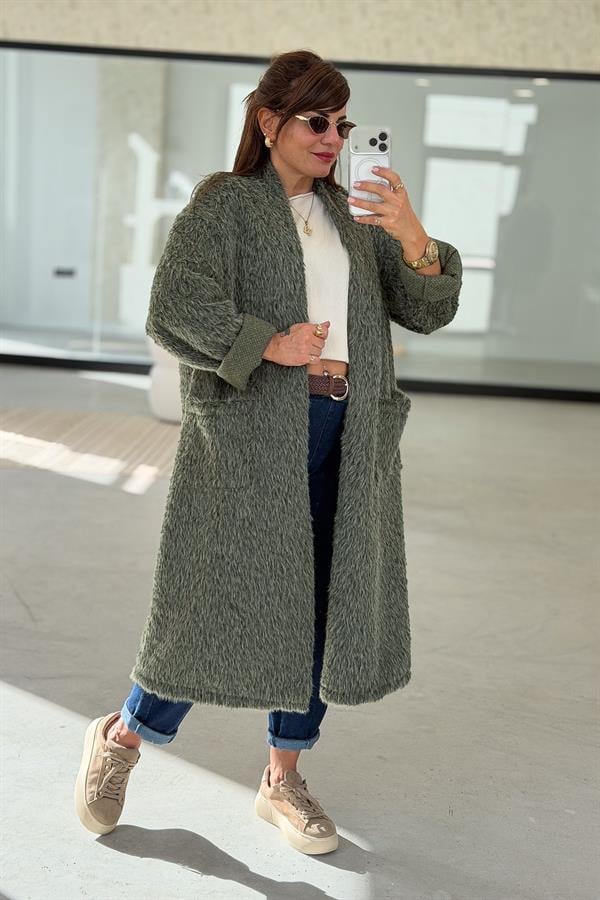 Peluş Hırka Haki Renk