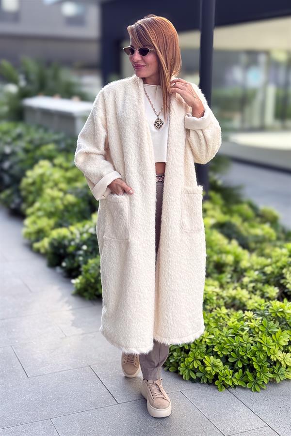 Peluş Hırka Krem Renk