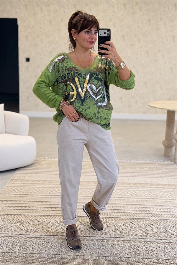 Premium İnce Fitilli Kemerli Kadife Pantolon Bej Renk