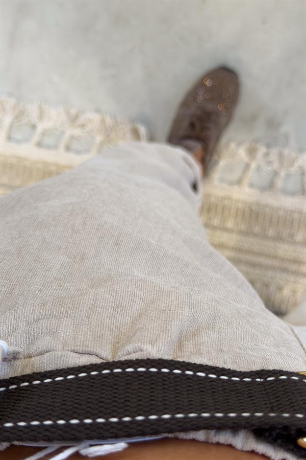 Premium İnce Fitilli Kemerli Kadife Pantolon Bej Renk