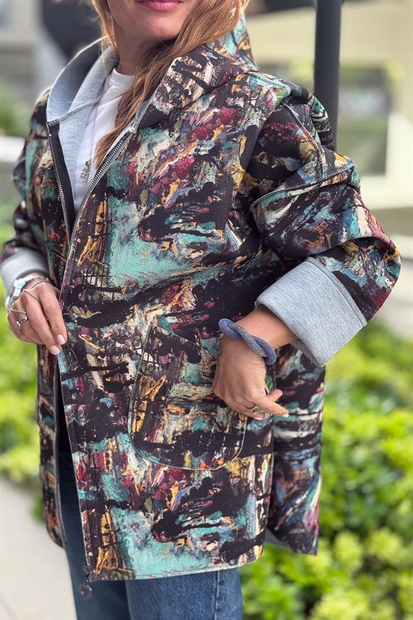 Renkli Desenleri Farklı Ceket Antresit Renk