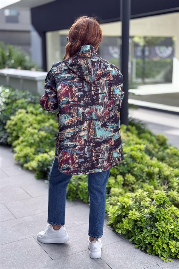 Renkli Desenleri Farklı Ceket Antresit Renk