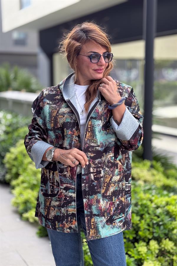 Renkli Desenleri Farklı Ceket Antresit Renk