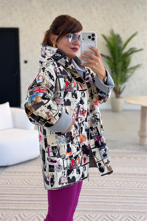 Renkli Desenleri Farklı Ceket Bej Renk