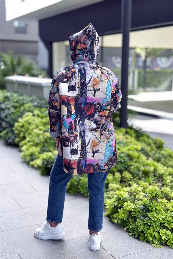 Renkli Desenleri Farklı Ceket Camel Renk