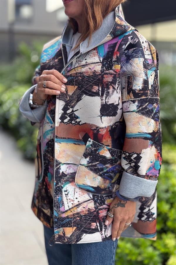 Renkli Desenleri Farklı Ceket Camel Renk