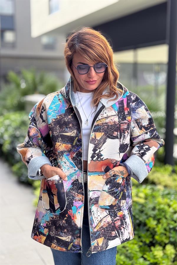 Renkli Desenleri Farklı Ceket Camel Renk