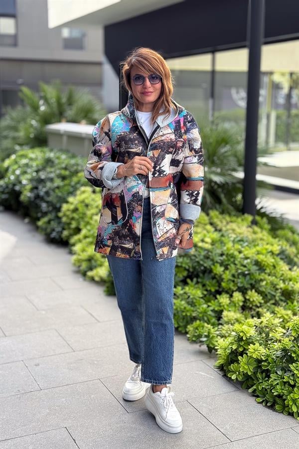 Renkli Desenleri Farklı Ceket Camel Renk