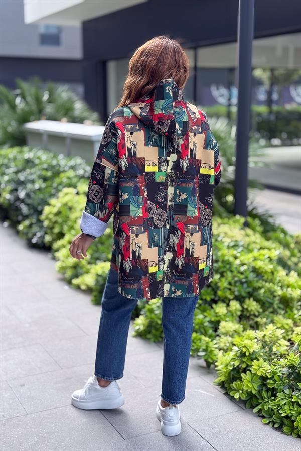 Renkli Desenleri Farklı Ceket Fıstık Yeşil Renk