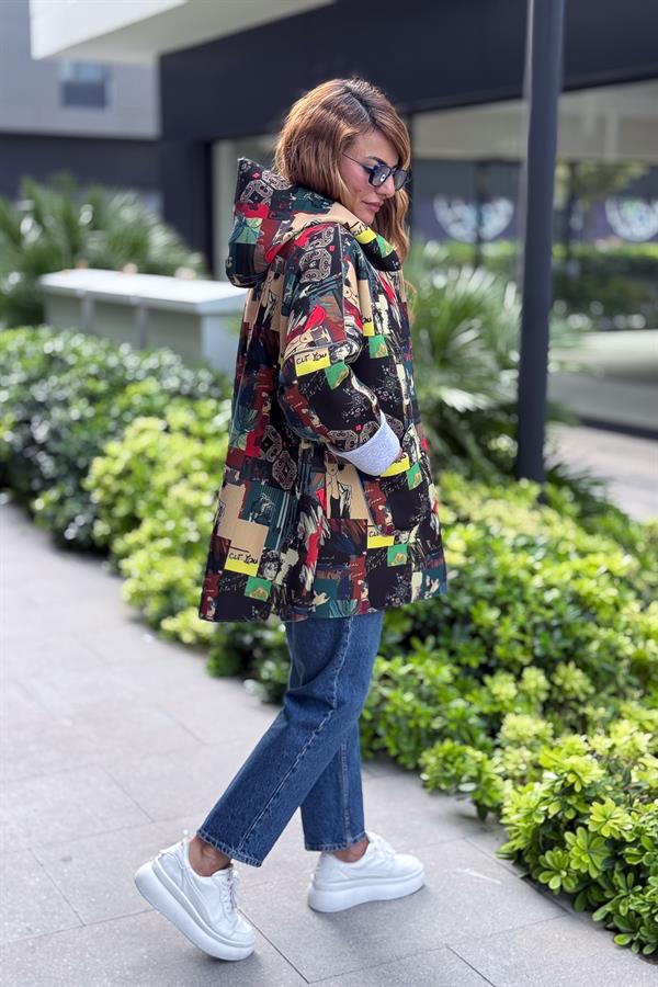 Renkli Desenleri Farklı Ceket Fıstık Yeşil Renk