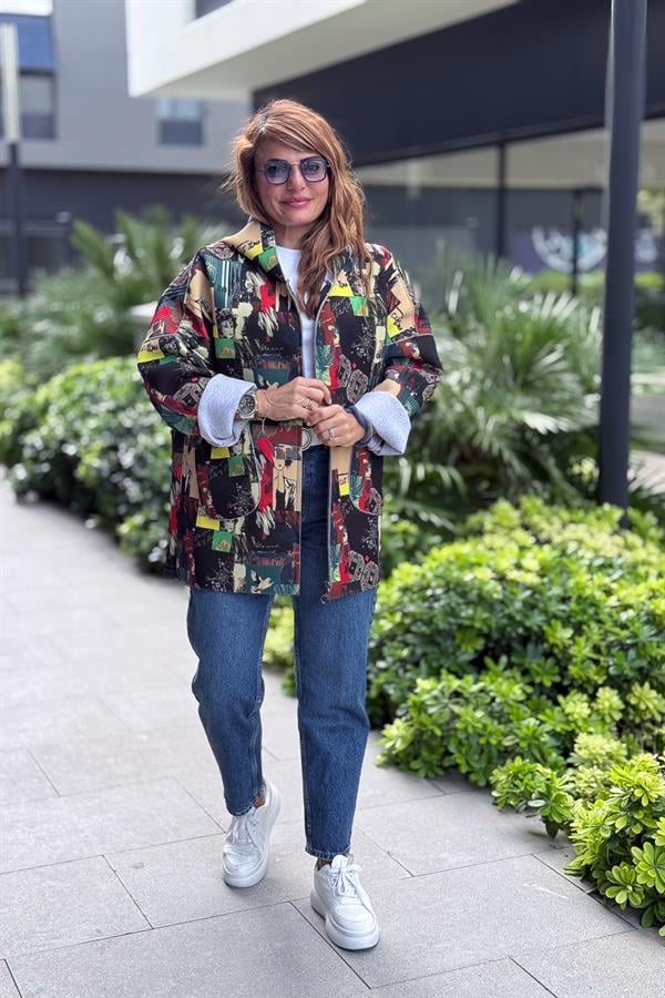 Renkli Desenleri Farklı Ceket Fıstık Yeşil Renk