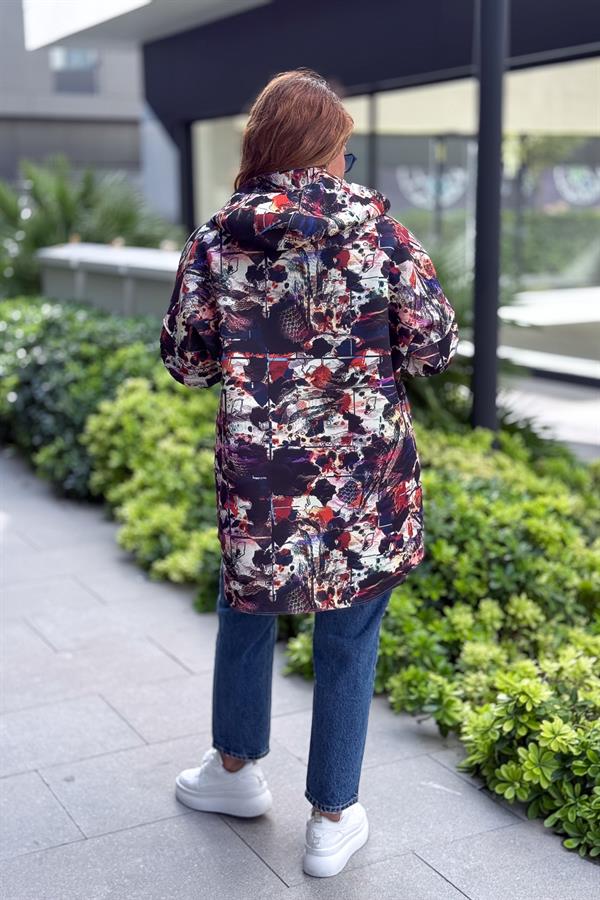 Renkli Desenleri Farklı Ceket Kiremit Renk