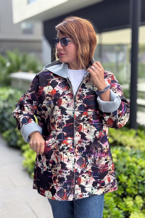 Renkli Desenleri Farklı Ceket Kiremit Renk