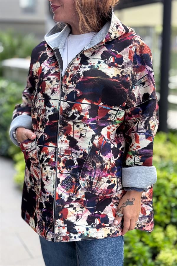 Renkli Desenleri Farklı Ceket Kiremit Renk