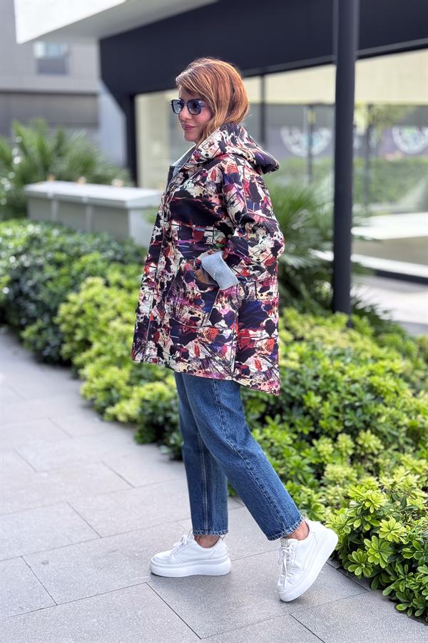 Renkli Desenleri Farklı Ceket Kiremit Renk