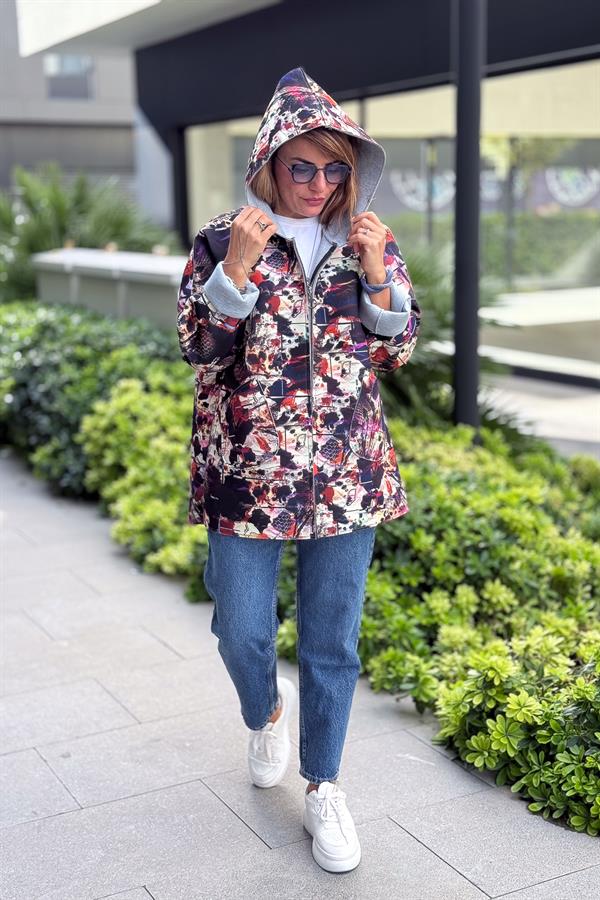 Renkli Desenleri Farklı Ceket Kiremit Renk