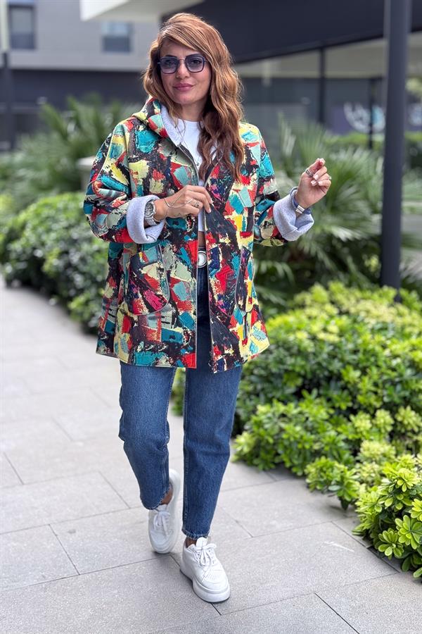 Renkli Desenleri Farklı Ceket Nefti Yeşil Renk