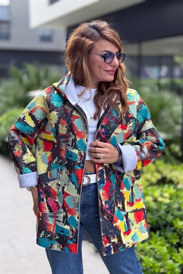 Renkli Desenleri Farklı Ceket Nefti Yeşil Renk