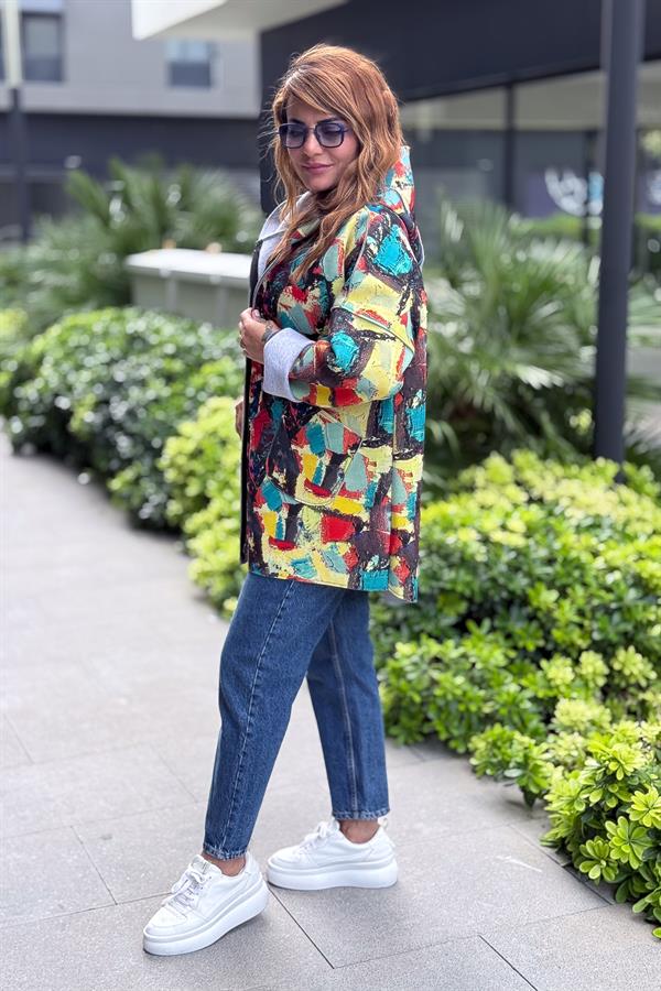 Renkli Desenleri Farklı Ceket Nefti Yeşil Renk