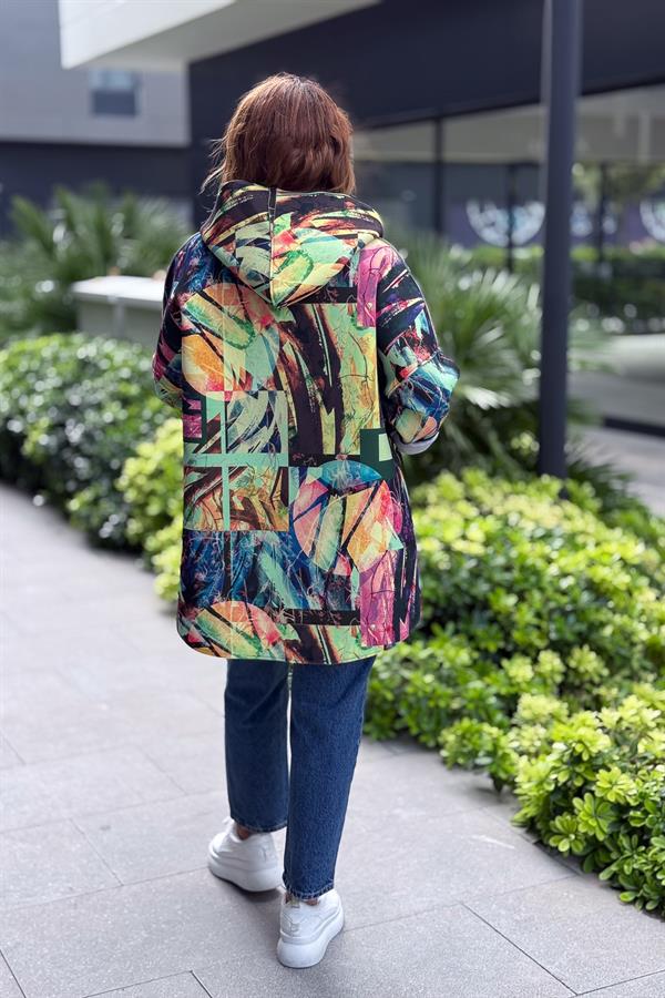 Renkli Desenleri Farklı Ceket Neon Sarı Renk