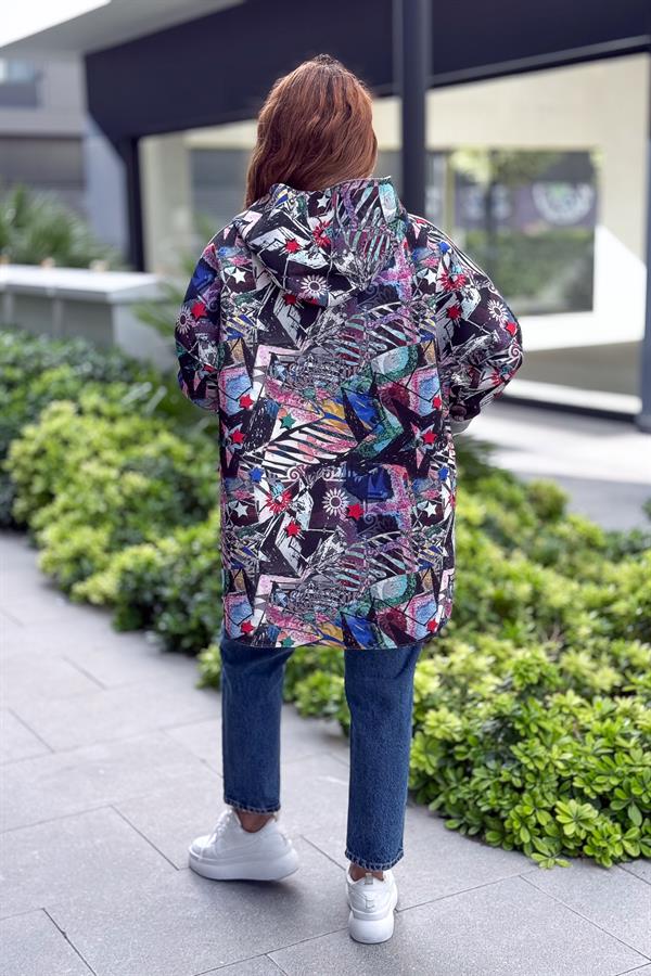 Renkli Desenleri Farklı Ceket Pembe Renk