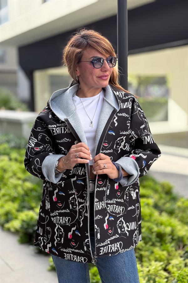 Renkli Desenleri Farklı Ceket Siyah Renk