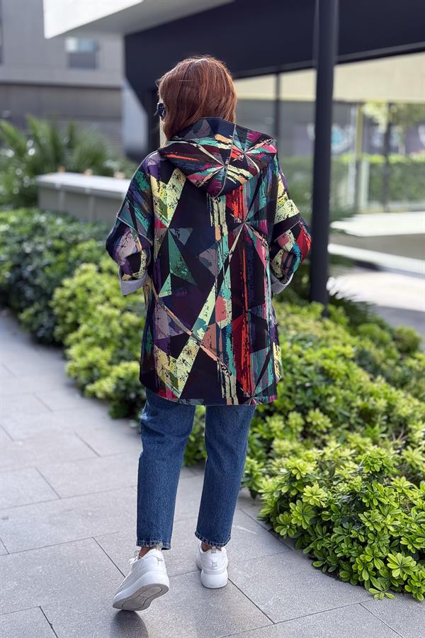 Renkli Desenleri Farklı Ceket Yeşil Renk